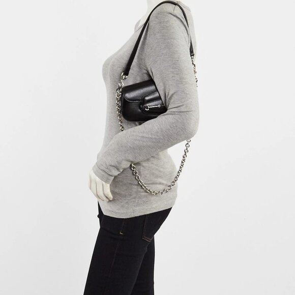 Gucci Black Leather Horsebit 1955 Mini Asymmetric Shoulder Bag - Picture 1 of 12